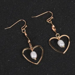 Hook gold earrings - heart / pearlsEarrings
