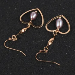 Boucles d'oreilles crochet doré - coeur / perles