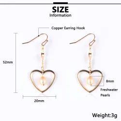 Boucles d'oreilles crochet doré - coeur / perles