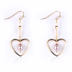 Boucles d'oreilles crochet doré - coeur / perles