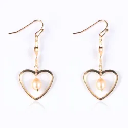 Boucles d'oreilles crochet doré - coeur / perles