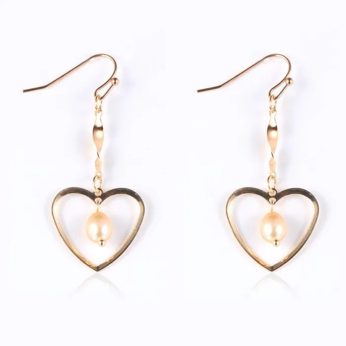 Boucles d'oreilles crochet doré - coeur / perles