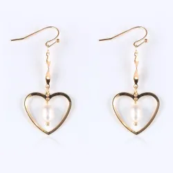 Boucles d'oreilles crochet doré - coeur / perles