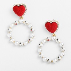 Red heart earrings - round pearl pendantEarrings