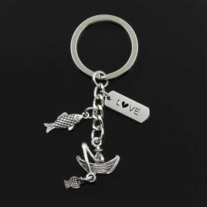 Bateau de pêcheur - LOVE - pendentifs poissons - porte-clés