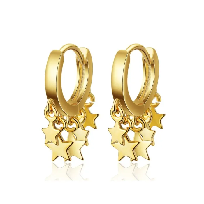Boucles d'oreilles rondes argent/plaqué or - avec étoiles