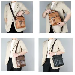 Sac à bandoulière en cuir - avec fermeture éclair - portefeuille - étanche