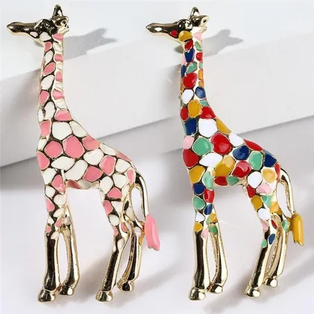 Girafe en émail - broche - coloré - or