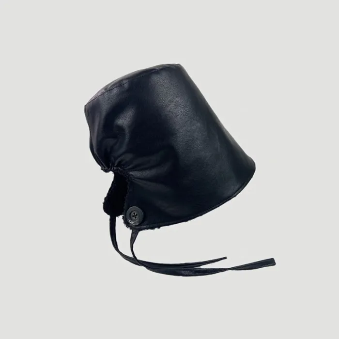 Chapeau de style seau - chapeau en cuir d'hiver chaud - style coréen