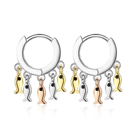 Small silver round earrings - dangle fishesEarrings