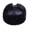 Chapeau bomber homme - ushanka russe noir - avec oreillettes - fourrure / cuir