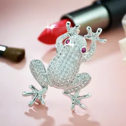 Grenouille en cristal d'argent - broche vintage