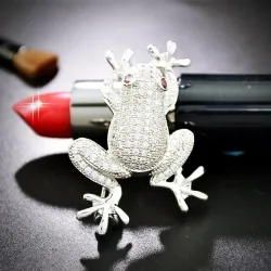 Grenouille en cristal d'argent - broche vintage