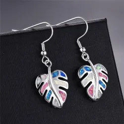 Boucles d'oreilles pendantes en argent - opale de cristal colorée
