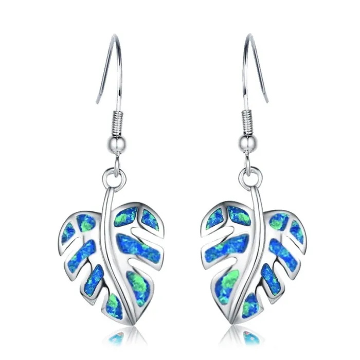Boucles d'oreilles pendantes en argent - opale de cristal colorée