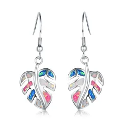 Boucles d'oreilles pendantes en argent - opale de cristal colorée