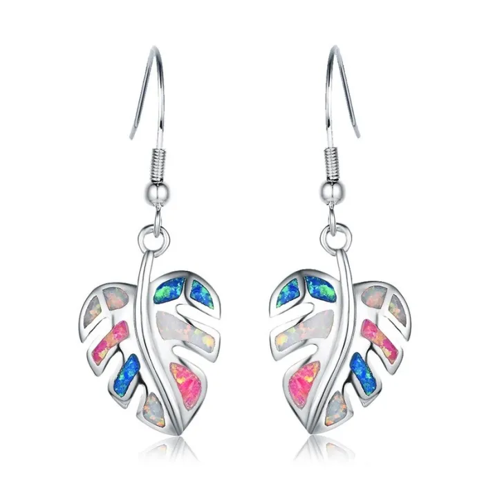 Boucles d'oreilles pendantes en argent - opale de cristal colorée