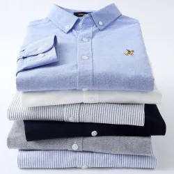 Chemise classique en coton à manches longues - unie / rayures - logo brodé