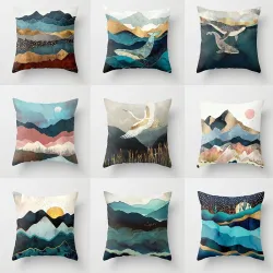 Housse de coussin déco - montagnes géométriques / soleil - 45*45 cm