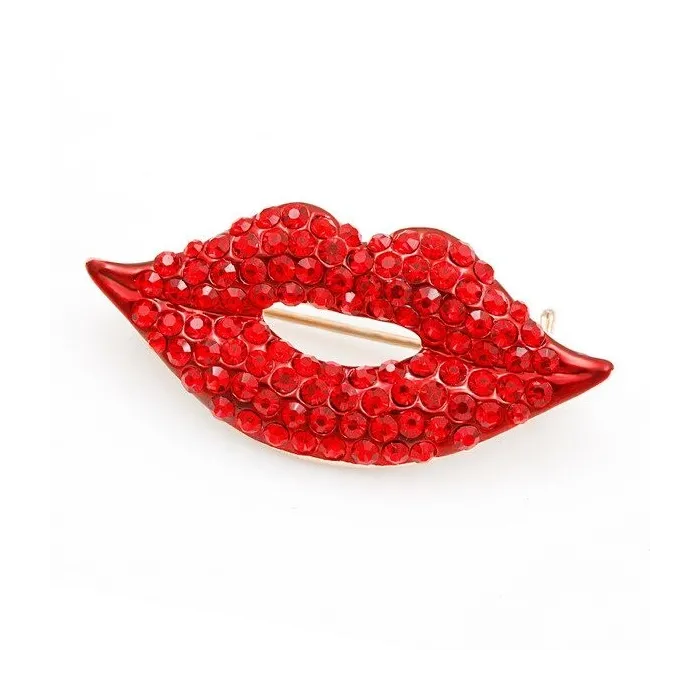 Lèvres en cristal rouge - broche