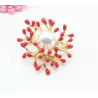 Corail rouge avec perle - broche en or