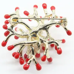 Corail rouge avec perle - broche en or