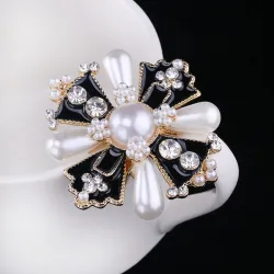 Vintage style cross with pearl / crystals - exclusive broochBrooches