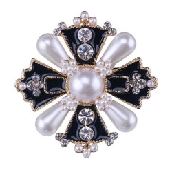 Croix de style vintage avec perle / cristaux - broche exclusive