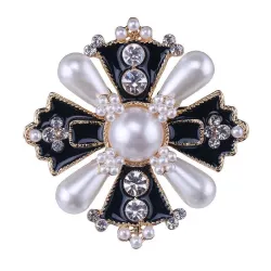 Croix de style vintage avec perle / cristaux - broche exclusive