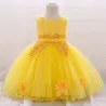 Robe fleurie en dentelle - avec noeud - cristaux - sequins