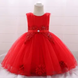 Flower lace dress - with bow - crystals - sequinsClothes