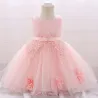 Robe fleurie en dentelle - avec noeud - cristaux - sequins