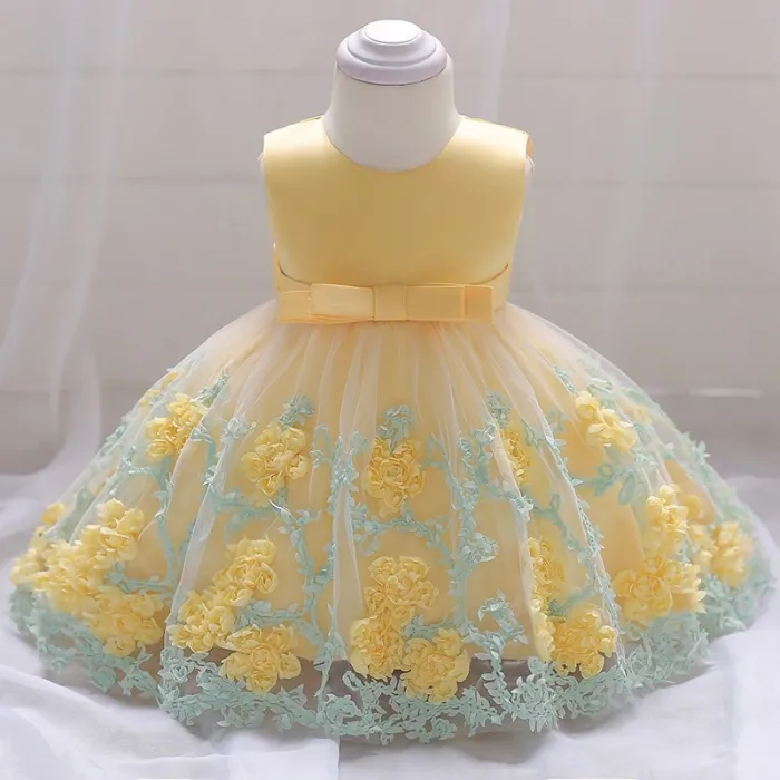 Robe fille élégante - mousseline fleurie - fermeture éclair - nœud