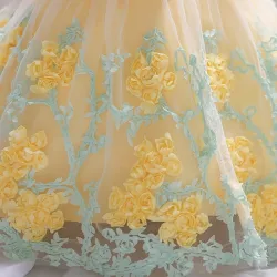 Robe fille élégante - mousseline fleurie - fermeture éclair - nœud