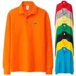 T-shirt polo stylé - manches longues - logo brodé - coton