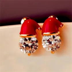 Boucles d'oreilles bonnet de Noel - avec zircon cristal