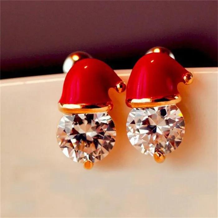 Boucles d'oreilles bonnet de Noel - avec zircon cristal