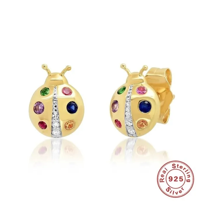 Boucles d'oreilles coccinelles en cristal - argent sterling 925