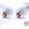 Boucles d'oreilles marguerite blanche / coccinelle cristal - argent 925