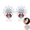Boucles d'oreilles marguerite blanche / coccinelle cristal - argent 925