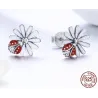 Boucles d'oreilles marguerite blanche / coccinelle cristal - argent 925