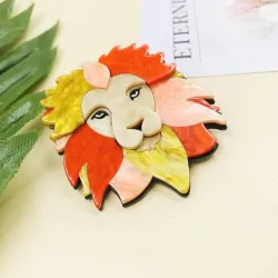 Tête de lion colorée - broche en acrylique