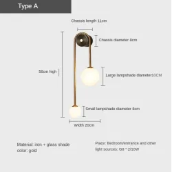 Applique moderne - double boule de verre - fer doré - LED G9 - AC90-260V