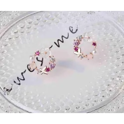 Boucles d'oreilles petites rondes - papillon - fleurs - perle - oxyde de zirconium - argent 925