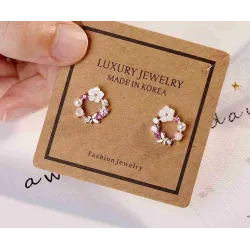 Boucles d'oreilles petites rondes - papillon - fleurs - perle - oxyde de zirconium - argent 925