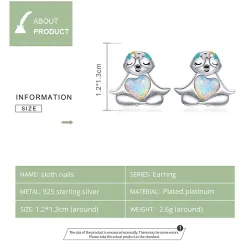 Paresseux avec coeur d'opale - Boucles d'oreilles en argent sterling 925