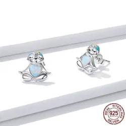 Paresseux avec coeur d'opale - Boucles d'oreilles en argent sterling 925