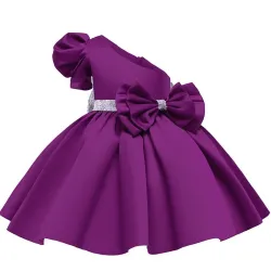 Robe élégante pour filles - une épaule dénudée - fermeture éclair - double nœud papillon