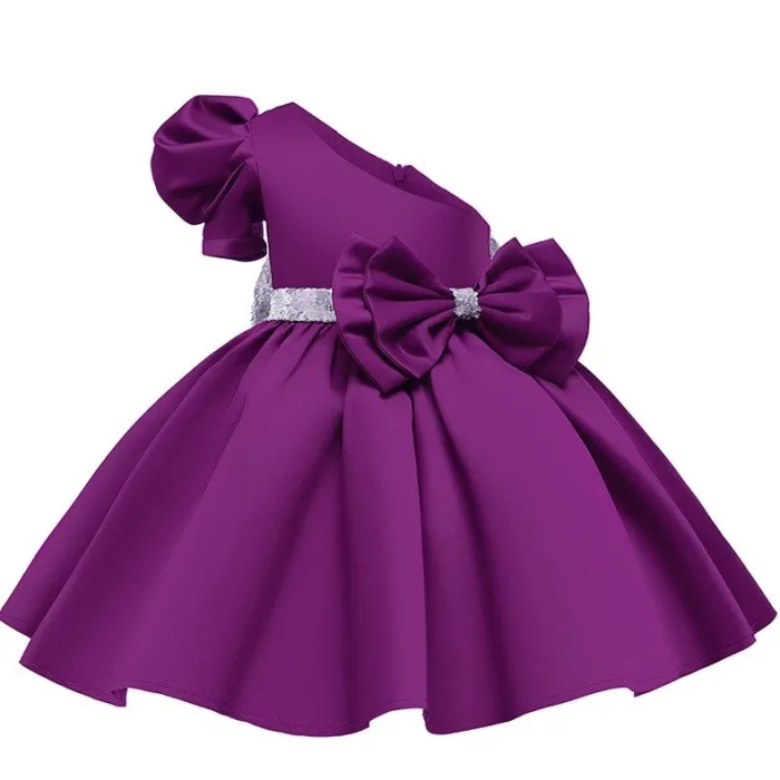 Robe élégante pour filles - une épaule dénudée - fermeture éclair - double nœud papillon