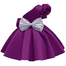 Robe élégante pour filles - une épaule dénudée - fermeture éclair - double nœud papillon